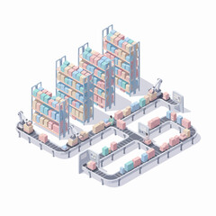 Automated Warehouse Racking System with Robotics Isometric 3D UI