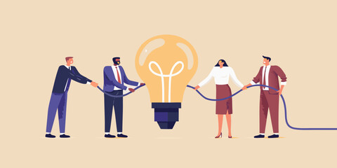 Business team connecting to power a bright idea innovation and collaboration