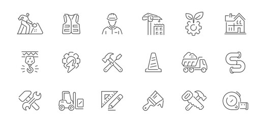Work, labor concept. Construction line icons set. Vector symbols or signs for website and mobile app design