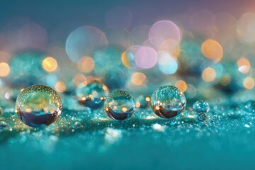delicate water droplets sparkling on filaments in pastel aqua tones highlighting transparency texture and minimal elegance of natural details in closeup artistic composition