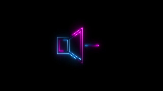 Sound decrease icon, speaker volume icon with minus control isolated on black background. Glowing sound decrease icon visuals for Websites Apps and Digital Projects.