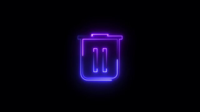Neon bin icon, Trash remove can icon isolated on black background. recycle bin icon.