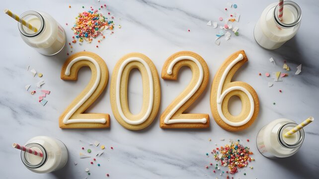 Sweet new year 2026 celebration with cookies and drinks