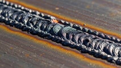 Close-up of a sturdy welding bead on metal surface