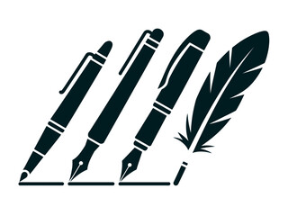 A progression of writing instruments from a ballpoint pen to a quill.