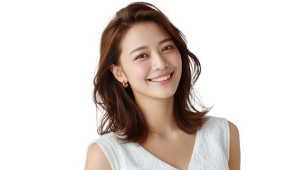 Radiant Smile Portrait: A stunning woman with a captivating smile radiates warmth and happiness, capturing pure joy and contentment.