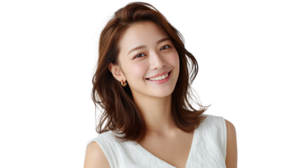 Radiant Smile Portrait: A stunning woman with a captivating smile radiates warmth and happiness, capturing pure joy and contentment.