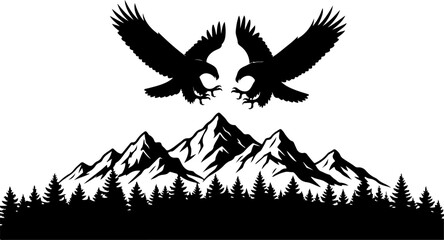 Obraz premium Twin Eagles Over Mountain Peaks