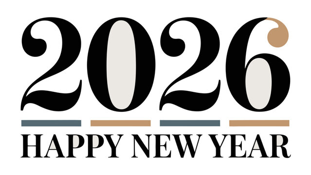 2026 New Year Wishes: A clean and elegant typographic design conveys warm wishes for the upcoming year 2026, offering a timeless message of happiness.