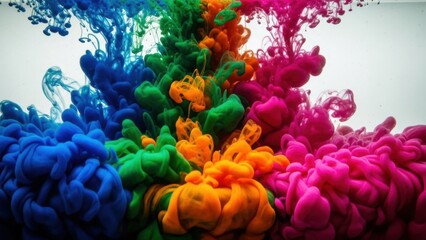 Vibrant Colorful Ink Plumes Spreading in Clear Water