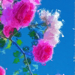 Various oil paintings, flowers, roses, peonies, plowing cows, landscapes, villages, mountain areas, people, lakes, sailboats, bamboo