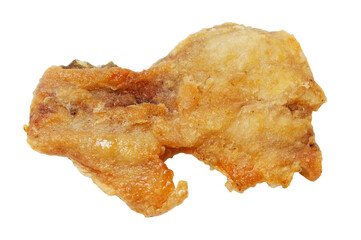 A piece of fried food with a white background