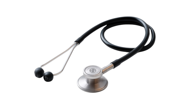 Diagnostic Instrument: A sleek and modern stethoscope, the emblem of healthcare, lies ready to provide crucial medical insights. Its presence evokes the care.