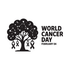 World cancer day tree with awareness ribbons and text