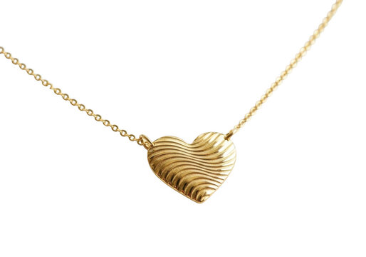 Textured gold heart pendant necklace isolated on transparent background for jewelry and luxury design - Powered by Adobe