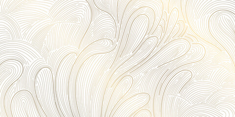 Abstract Japanese wave pattern background, elegant gold lines, geometric shapes, vintage oriental texture. Vector illustration flow water, ocean curves, luxury Asian design