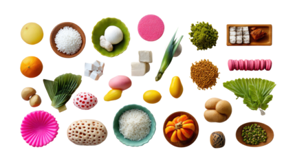 Culinary Showcase: An eye-level shot capturing a vibrant array of diverse ingredients, artfully arranged to showcase the rich tapestry of flavors and textures that define culinary excellence.