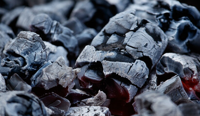 Close-up of burning charcoal as background