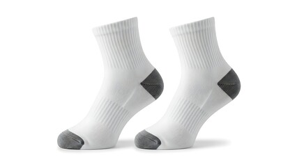 Pair of clean white athletic crew socks with grey accents, perfect for sports and daily comfort