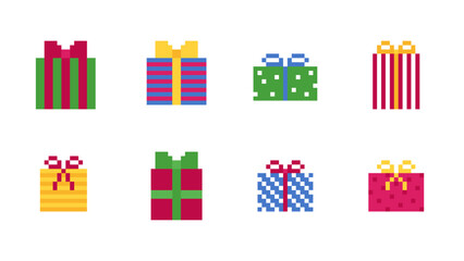 Pixel Art Wrapped Gift Boxes Collection for Christmas