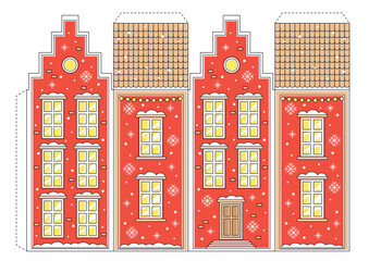 Paper craft, Cut and glue, Christmas house. Education game for kids, preschool worksheet activity. Useful leisure time for children.
