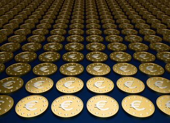 gold coins on a blue background