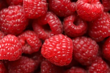 Fresh ripe raspberries as background, closeup view