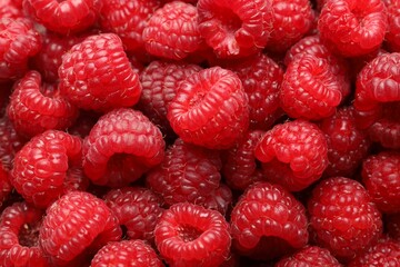 Fresh ripe raspberries as background, top view