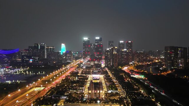 Chengdu Skyline at Night - Aerial City Photography with Tower
