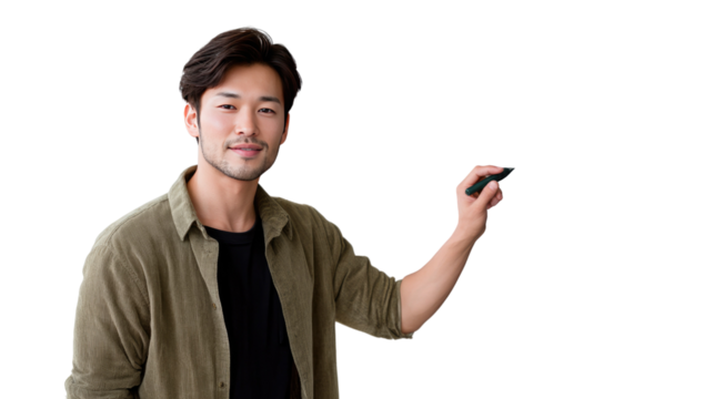 Business Presentation by Professional: A focused man of asian descent, professionally dressed, prepares to make a presentation. - Powered by Adobe