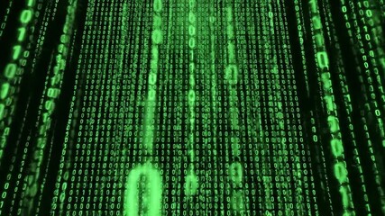 Dynamic Digital Rain A Captivating Descent of Binary Code in Vibrant Green Illustrating Data Flow Cybersecurity and the Intricacies of Computer Programming. - Powered by Adobe