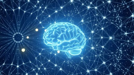 Neural network diagram technology ai data connection digital algorithm brain science futuristic structure glowing brain within floating digital network of connected nodes and lines showing - Powered by Adobe