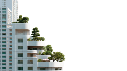 Urban Oasis: A modern skyscraper incorporates lush greenery into its architecture, showcasing an innovative design and offering a tranquil escape from the bustling city.
