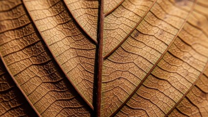 Intricate natural patterns of a withered brown leaf