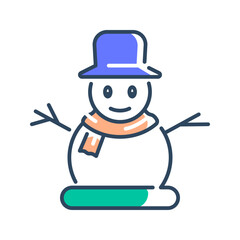 Snowman icon. winter, cold, snow, frozen, holiday, christmas, ice, cartoon, cute, character. Vector Icon Illustration