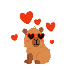 Cute Valentine Capybara Clipart Set. Loving Capybaras with Hearts, Gifts, and Romantic Elements, Adorable Flat Cartoon Vector Illustration, romantic kawaii animals with hearts for stickers and print