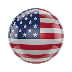 A glossy sphere with the usa flag pattern, symbolizing america and its patriotic values, isolated on transparent background 
