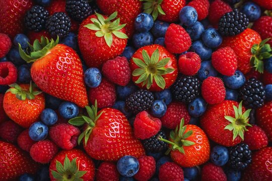 strawberries, raspberries and blueberries