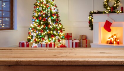christmas tree in front of the fireplace