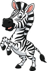 Cute Cartoon Zebra Character Standing on Hind Legs Vector Illustration, Showing Black and White Stripes for Wildlife, African Animal, or Kids Content.