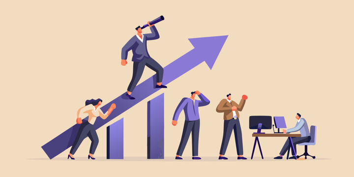 Business visionary leading team to success with growth and innovation strategy