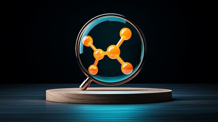 magnifying glass focus microscope concept Magnifying glass focusing on a molecular structure.
