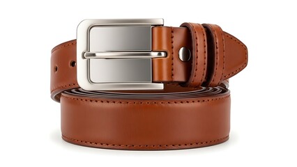 Elegant Leather Belt with Polished Silver Buckle - A Timeless Accessory for Your Wardrobe