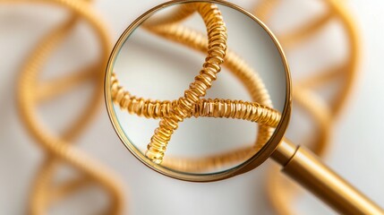 magnifying glass focus microscope concept Magnifying glass focusing on golden spiral wire.