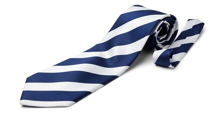 A blue and white striped necktie folded neatly, showcasing a classic formal accessory