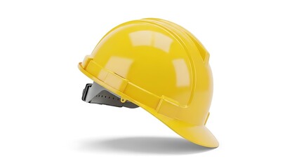 Fototapeta premium Bright yellow hard hat for construction worker safety on a white background