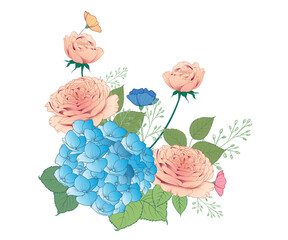 Floral bouquet with roses and hydrangeas vector art