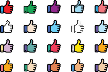 Collection of diverse thumbs-up icons like approval