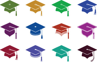 Collection of Graduation Caps in Various Colors and Styles