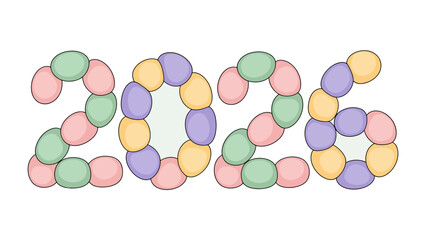 Easter Eggs 2026: The year 2026 is creatively displayed, each digit formed by a mosaic of pastel-colored Easter eggs, symbolizing fresh beginnings and a bright outlook. 